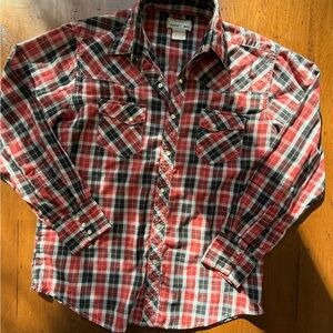 Vintage Wrangler Red Plaid Pearl Snap Button-Up Shirt